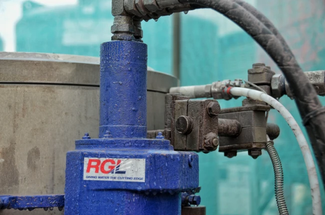 RGL Services ultra high pressure water jetting hydrodemolition robot in action on concrete structure